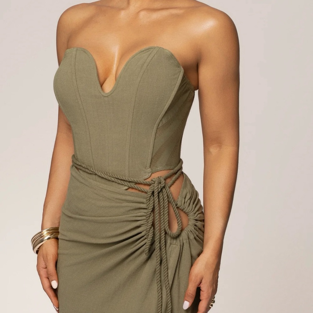 JLUXLABEL OLIVE DESTINATION LINEN SKIRT SET